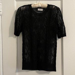 FRAME denim Cropped Short Sleeve Sweater Mesh Lace Size Medium